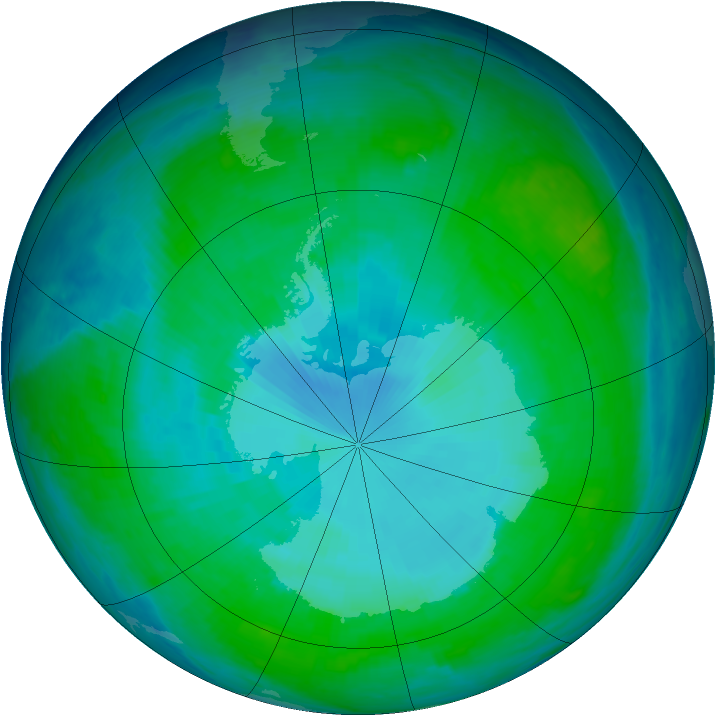 Antarctic ozone map for 04 January 1998